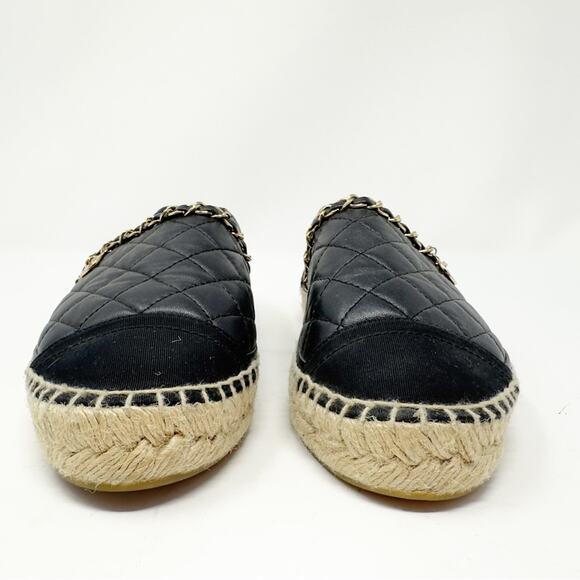 Chanel Lambskin CC Quilted Chain Black Espadrilles 38 - Picture 3 of 12